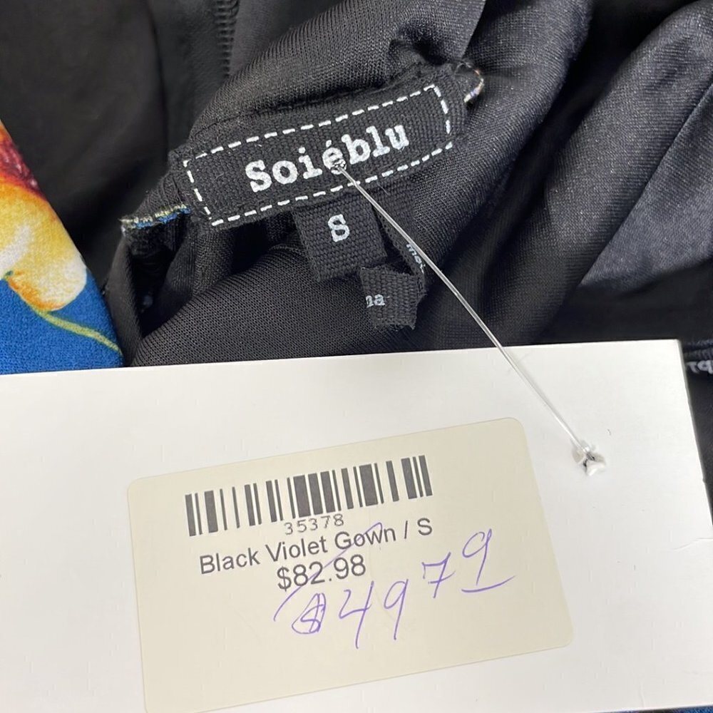 Soiéblu NWT Mermaid Gown V Neck Short Sleeve Dress Black Violet Size Small S - Picture 12 of 17